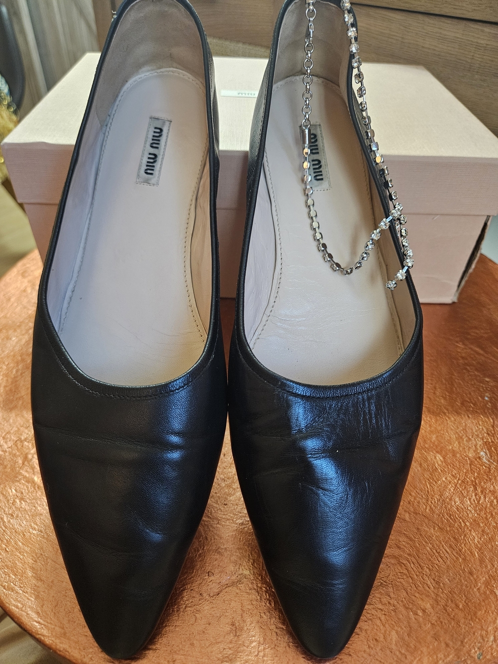 Miu Miu Black Pointed-Toe Leather Flats Size 10